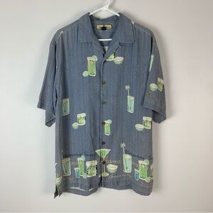 Tommy Bahama Shirt Mens Medium Blue Silk Hawaiian Cocktail Drinks Lady Tropical